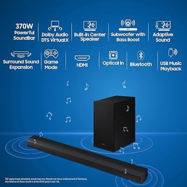 Samsung 370 W 3.1 ch (HW-B650D/XL) Dolby Soundbar, Center Firing Speakers, Surround Sound Expansion, DTS Virtual:X, Bluetooth, HDMI, Optical in (Black) - Image 6