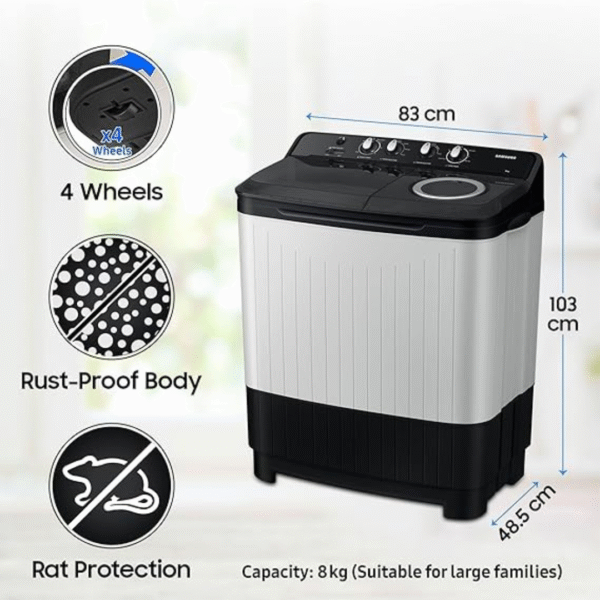 Samsung 8 kg, 5 star, Semi-Automatic Top Load Washing Machine (WT80C4200GG/TL, Air Turbo Drying, Light Gray,) - Image 7