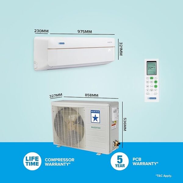 Blue Star 1.5 Ton 3 Star Wi-Fi Inverter Smart Split AC (Copper, 5 in 1 Convertible Cooling, 4-Way Swing, Turbo Cool, Voice Command, IC318VNUS, White) - Image 2