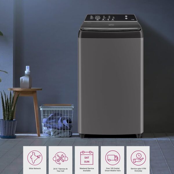 Godrej 8 Kg 5 Star Zero Pressure Technology Fully-Automatic Top Load Washing Machine Appliance (WTEON VLVT 80 5.0 FDTN MTBK, Metallic Black, With 26 Flexi Wash Programs) - Image 4