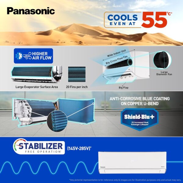 Panasonic 1.5 Ton 3 Star Hot & Cold Inverter Split AC (Higher Airflow, -7~55 Deg. C Operation, Copper Condenser, 7in1 Convertible, 2-Way Swing, PM 0.1 Filter, CS/CU-EZ18BKYF, White) - Image 2