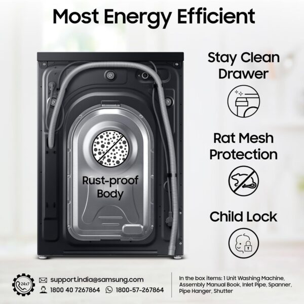 Samsung 12 kg, 5 Star, AI Ecobubble, Super Speed, Wi-Fi, Hygiene Steam with Inbuilt Heater, Digital Inverter, Fully-Automatic Front Load Washing Machine (WW12DG5B24ABTL, Black) - Image 11