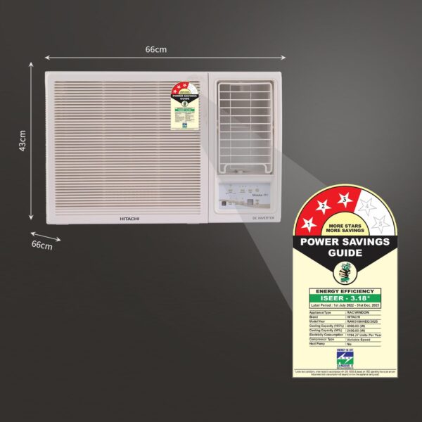 Hitachi 1.5 Ton Class 3 Star, Window Inverter AC (100% Copper, 100% cooling at 43 degree Celsius, RAW318HHEO, White) - Image 2
