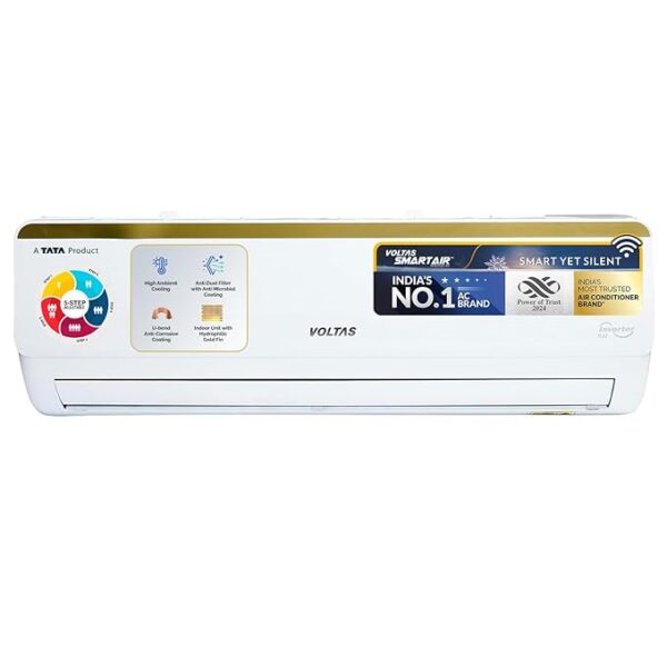 Voltas 1.5 Ton, 5 Star, Inverter Split AC (Copper, 5-in-1 Adjustable Mode, Anti-dust Filter, 2024 Model, 185V Vertis Smart Elite Gold, White)