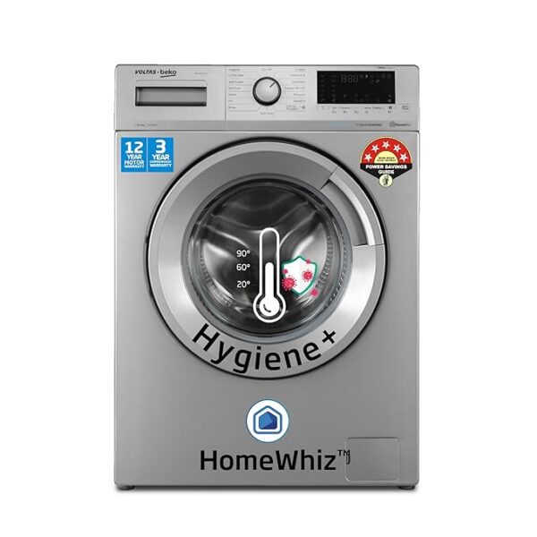 Voltas Beko 6.5kg, Inverter, 5 Star Front Load Washing Machine (WFL6512VTSS, Silver), Steam Wash,Stain Expert