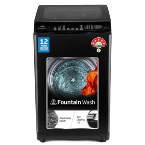 Voltas Beko, A Tata Product 8 Kg 5 Star Fountain wash Fully-Automatic Top Loading Washing Machine (2023 Model, WTL8011AU/BPC00D, Dark Grey, Side waterfall)