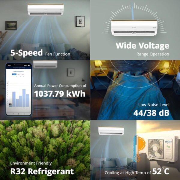 Voltas 1.5 Ton 3 Star Inverter Split AC (Copper, 5-in-1 Adjustable Mode, Anti-dust Filter, 183V Vertis Smart Elite Gold, White) - Image 9