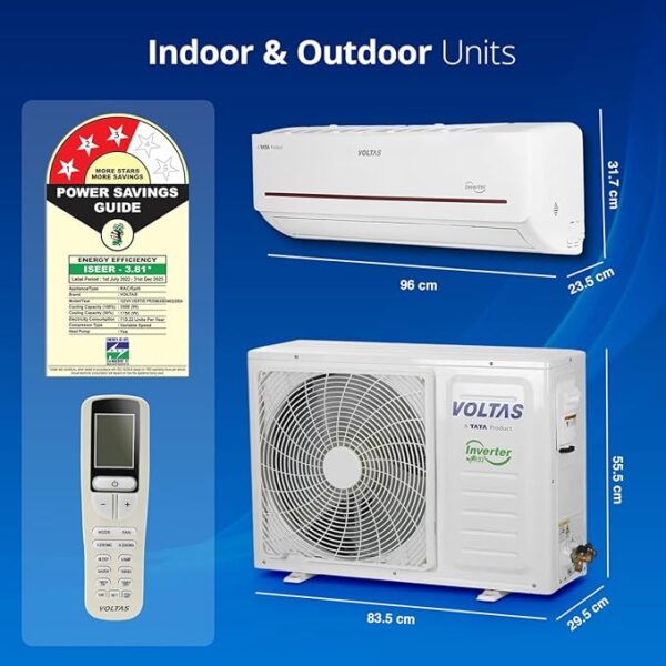 Voltas 1 Ton 3 Star, Hot & Cold Inverter Split AC (Copper, 4-in-1 Adjustable Cooling, Anti-dust Filter, 123VH Vertis Prism, White) - Image 2
