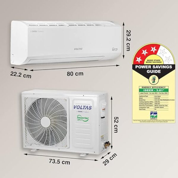 Voltas 1 Ton 3 Star, Inverter Split AC(Copper, 4-in-1 Adjustable Mode, Anti-dust Filter, 123V Vectra Pride, White) - Image 2