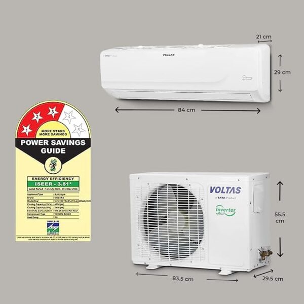 Voltas 1.5 Ton 3 Star, Inverter Split AC(Copper, 4 in 1 Adjustable Cooling, Anti-dust Filter, 183V Vectra Platina, White) - Image 2