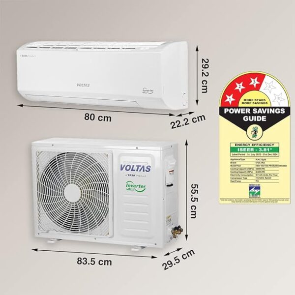 Voltas 1.5 Ton 3 Star, Inverter Split AC(Copper, 4-in-1 Adjustable Mode, Anti-dust Filter, 183V Vectra Pride, White) - Image 2