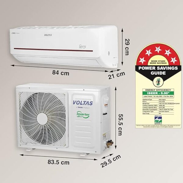 Voltas 1.5 Ton 5 Star, Inverter Split AC(Copper, 4-in-1 Adjustable Mode, Anti-dust Filter, 2023 Model, 185V Vectra Prism, White) - Image 2