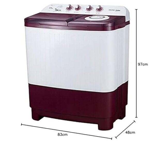 Voltas Beko 7.5 kg 5 Star Semi-Automatic Top Load Washing Machine (Special Pulsator Technology, WTT75DBRT, Burgundy) - Image 2