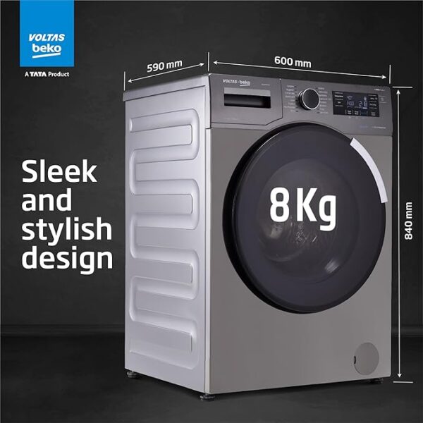 Voltas Beko 8.0kg, Inverter, 5 Star Front Load Washing Machine (WFL8014VTAP, Anthracite), Auto Dosing,Stain Expert - Image 2