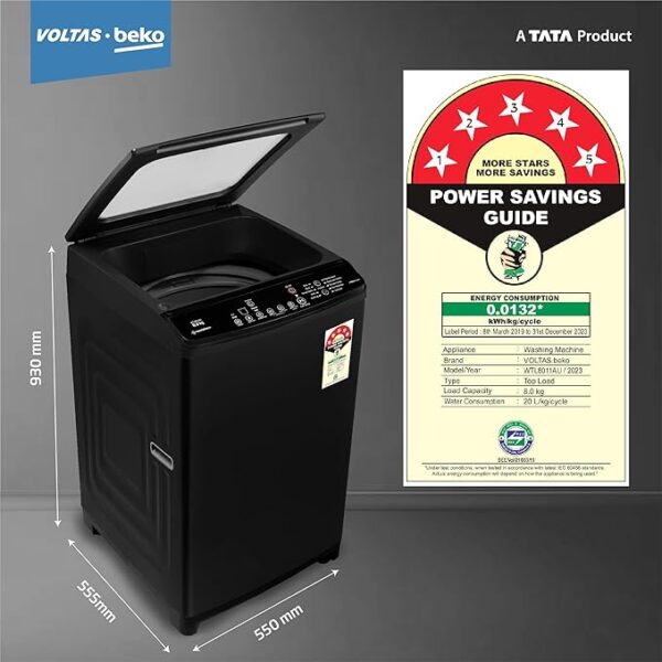 Voltas Beko, A Tata Product 8 Kg 5 Star Fountain wash Fully-Automatic Top Loading Washing Machine (2023 Model, WTL8011AU/BPC00D, Dark Grey, Side waterfall) - Image 2