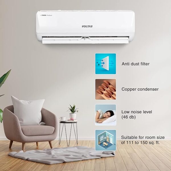 Voltas 1.5 Ton 3 Star, Inverter Split AC(Copper, 5-in-1 Adjustable Mode, Anti-dust Filter, 2023 Model, 183V Vertis Emerald, White) - Image 3