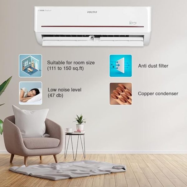 Voltas 1.5 Ton 5 Star, Inverter Split AC(Copper, 4-in-1 Adjustable Mode, Anti-dust Filter, 2023 Model, 185V Vectra Prism, White) - Image 3