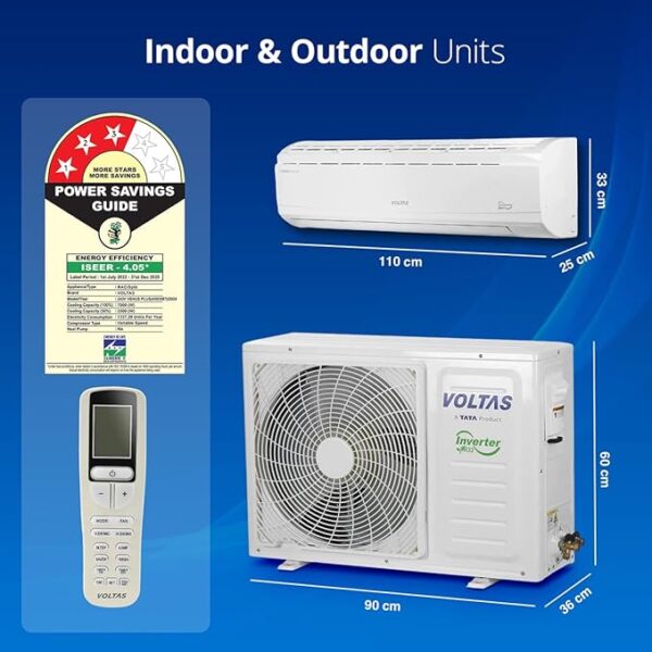 Voltas 2 Ton 3 Star Inverter Heavy-Duty Split AC (Copper, 4-in-1 Adjustable Mode, Anti-dust Filter, 243V Venus Plus, White) - Image 3
