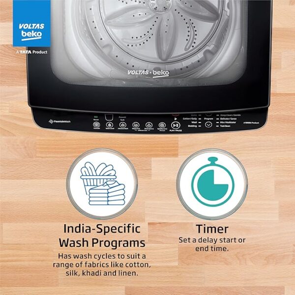 Voltas Beko 6.5 Kg, 5 Star Fully Automatic Top Load Washing Machine (WTL65UPSC, Grey),Fountain Wash - Image 3