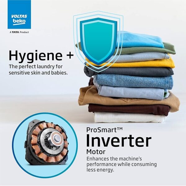 Voltas Beko 6.5kg, Inverter, 5 Star Front Load Washing Machine (WFL6512VTSS, Silver), Steam Wash,Stain Expert - Image 3