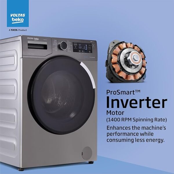 Voltas Beko 8.0kg, Inverter, 5 Star Front Load Washing Machine (WFL8014VTAP, Anthracite), Auto Dosing,Stain Expert - Image 3