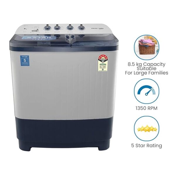 Voltas Beko 8.5 kg Semi-Automatic Top Loading Washing Machine, 2 Casette Filter (WTT85DBLT, Sky Blue) - Image 3