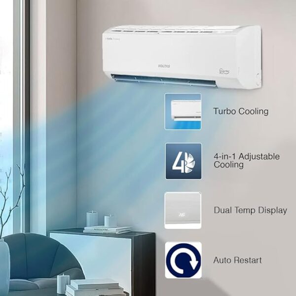 Voltas 1 Ton 3 Star, Inverter Split AC(Copper, 4-in-1 Adjustable Mode, Anti-dust Filter, 123V Vectra Pride, White) - Image 4