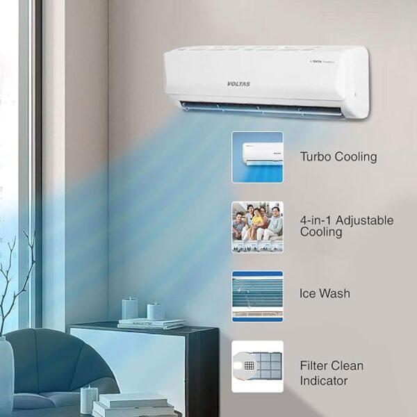 Voltas 1.5 Ton 3 Star, Inverter Split AC(Copper, 5-in-1 Adjustable Mode, Anti-dust Filter, 2023 Model, 183V Vertis Emerald, White) - Image 4