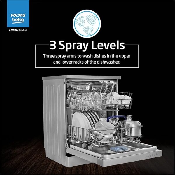 Voltas Beko 14 Place Setting Dishwasher, AquaFlex, AquaIntense (DF14S2,Silver), Free 1 Year Extended warranty - Image 4