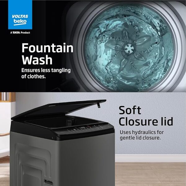 Voltas Beko 6.5 Kg, 5 Star Fully Automatic Top Load Washing Machine (WTL65UPSC, Grey),Fountain Wash - Image 4
