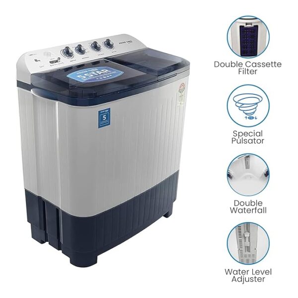 Voltas Beko 8.5 kg Semi-Automatic Top Loading Washing Machine, 2 Casette Filter (WTT85DBLT, Sky Blue) - Image 4