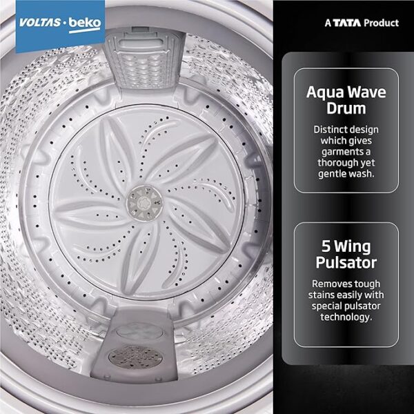 Voltas Beko, A Tata Product 8 Kg 5 Star Fountain wash Fully-Automatic Top Loading Washing Machine (2023 Model, WTL8011AU/BPC00D, Dark Grey, Side waterfall) - Image 4