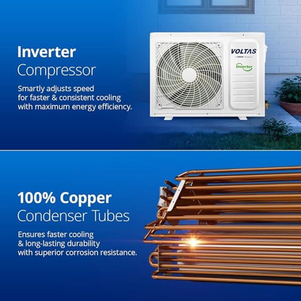 Voltas 1 Ton 3 Star, Hot & Cold Inverter Split AC (Copper, 4-in-1 Adjustable Cooling, Anti-dust Filter, 123VH Vertis Prism, White) - Image 5
