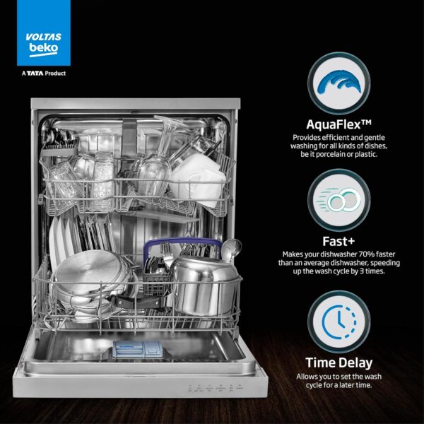 Voltas Beko 14 Place Setting Dishwasher, AquaFlex, AquaIntense (DF14S2,Silver), Free 1 Year Extended warranty - Image 5