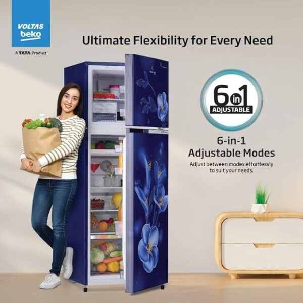 Voltas Beko 268 L, 2 Star, Frost Free Double Door Refrigerator with 6 in 1 Adjustable Harvest Fresh Technology (RFF315D/WPV300RMBD, Moonlight Blue) - Image 5