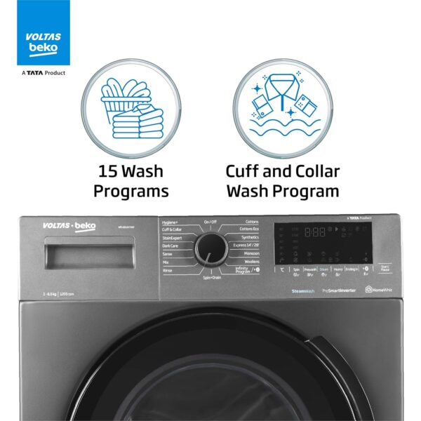 Voltas Beko 6.5kg 5 Star Front Load Washing Machine (WFL6512VTMP, Anthracite), Steam Wash,Stain Expert - Image 6