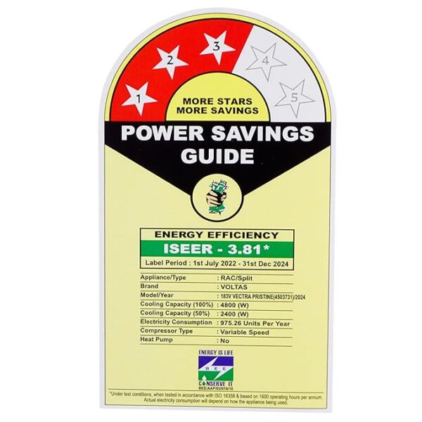 Voltas 1.5 Ton 3 Star Inverter Split AC (Copper, 4-in-1 Adjustable Mode, Anti-dust Filter, 2024 Model, â€Ž183V VECTRA PRISTINE, White) - Image 6