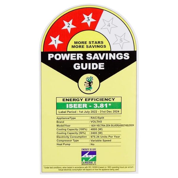 Voltas 1.5 Ton 3 Star Inverter Split AC (Copper, 4-in-1 Adjustable Mode, Anti-dust Filter, 2024 Model, â€Ž183V VECTRA ZEN SILVER, White) - Image 6