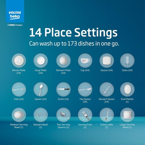 Voltas Beko 14 Place Settings Dishwasher (DF14S3, Silver) - Image 5