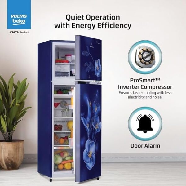 Voltas Beko 268 L, 2 Star, Frost Free Double Door Refrigerator with 6 in 1 Adjustable Harvest Fresh Technology (RFF315D/WPV300RMBD, Moonlight Blue) - Image 6