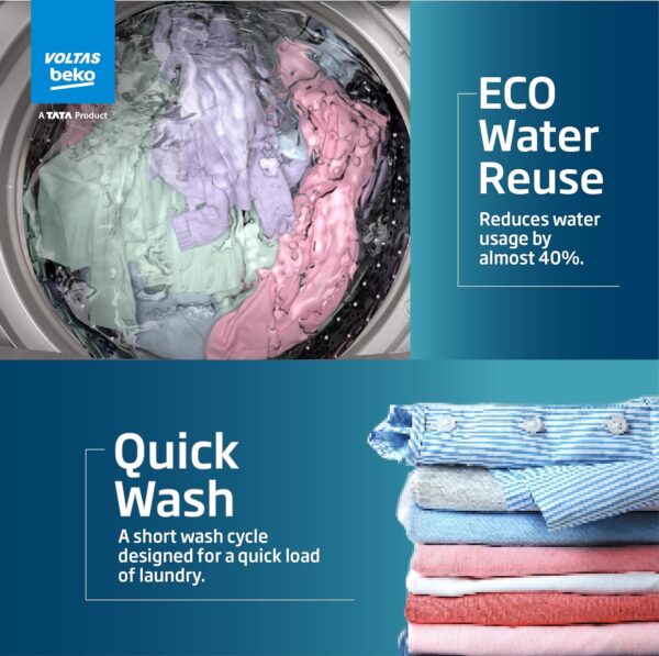 Voltas Beko 6.5 Kg, 5 Star Fully Automatic Top Load Washing Machine (WTL65UPSC, Grey),Fountain Wash - Image 6