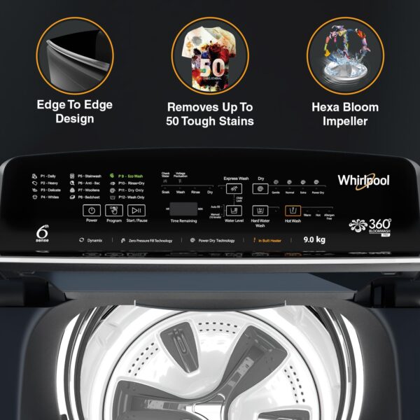 Whirlpool 9 Kg 5 Star Bloomwash Pro Fully-Automatic Top Loading Washing Machine - Built In Heater (360 BW PRO H 9.0 MIDNIGHT GREY 10YMW) - Image 6