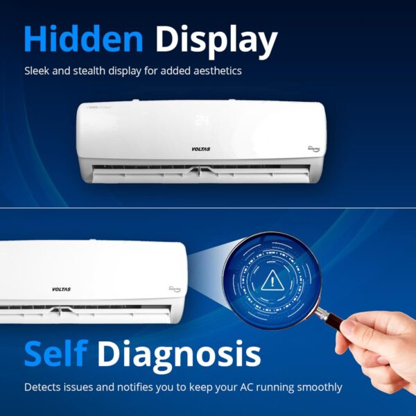 Voltas 1 Ton 3 Star, Fixed Speed Split AC (Copper, LED Display, Anti-dust Filter, 2023 Model, 123 Vectra Elegant, White) - Image 6