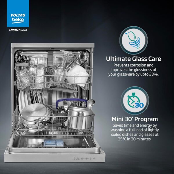 Voltas Beko 14 Place Setting Dishwasher, AquaFlex, AquaIntense (DF14S2,Silver), Free 1 Year Extended warranty - Image 7