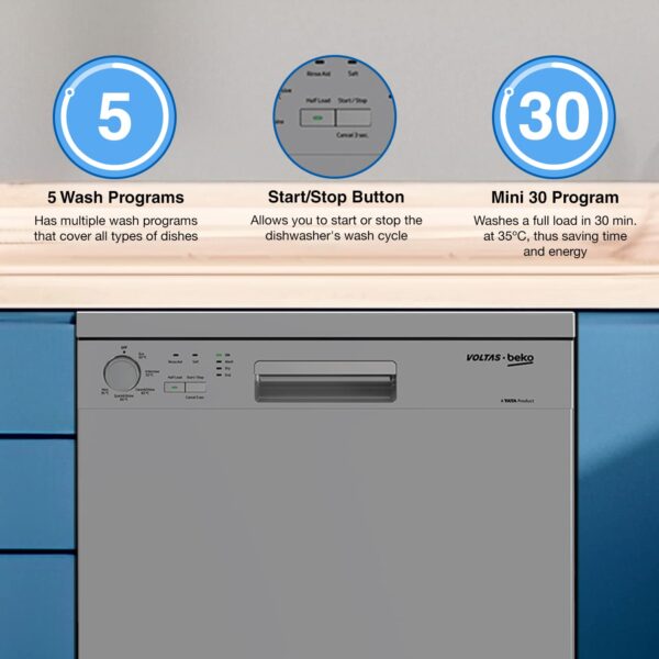 Voltas Beko 14 Place Settings Dishwasher (DF14S3, Silver) - Image 6