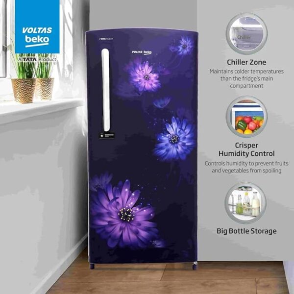 Voltas Beko 185 L, 4 Star, Direct Cool Single Door Refrigerator with Harvest Fresh Technology (RDC220B/W0DBE0MH000GD, Dahlia Blue) - Image 7