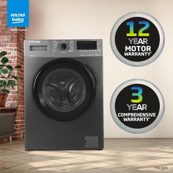 Voltas Beko 6.5kg 5 Star Front Load Washing Machine (WFL6512VTMP, Anthracite), Steam Wash,Stain Expert - Image 8