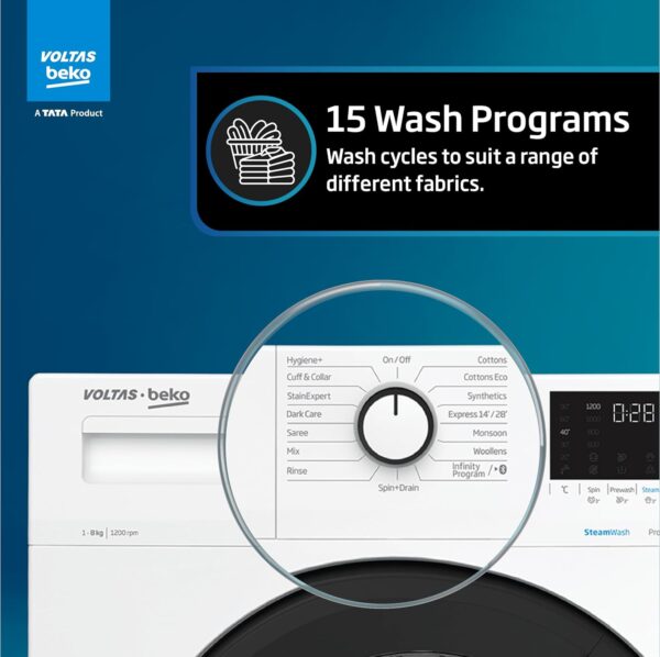 Voltas Beko 8.0kg, Inverter, 5 Star Front Load Washing Machine (WFL8012VTWA, White),Stain Expert - Image 7