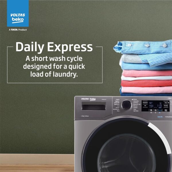 Voltas Beko 8.0kg, Inverter, 5 Star Front Load Washing Machine (WFL8014VTAP, Anthracite), Auto Dosing,Stain Expert - Image 7