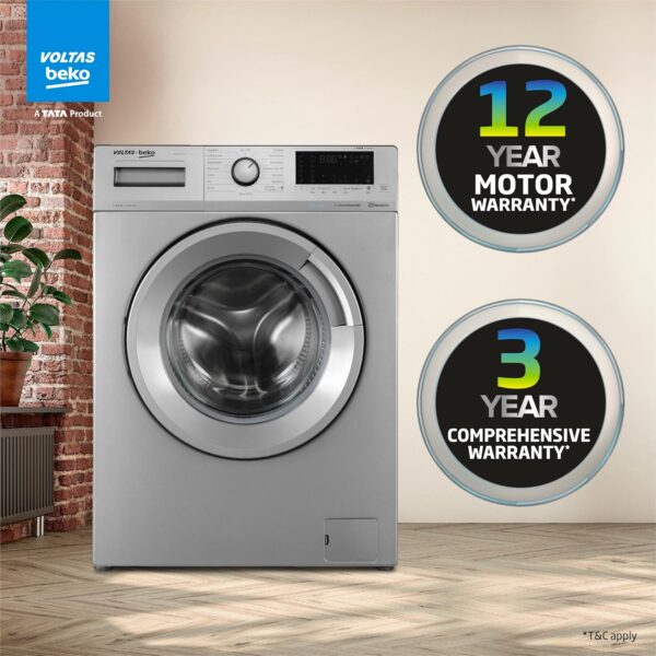 Voltas Beko 6.5kg, Inverter, 5 Star Front Load Washing Machine (WFL6512VTSS, Silver), Steam Wash,Stain Expert - Image 8